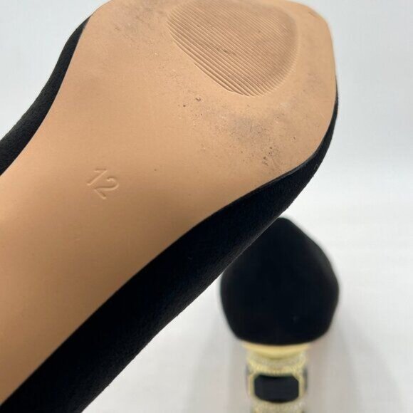 FSJ Black Suede Crystal Pumps Slip on Wedding Shoes - Picture 6 of 8